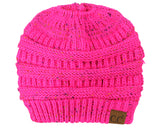 C.C BeanieTail Soft Stretch Cable Knit Messy High Bun Ponytail Beanie Hat