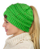 C.C BeanieTail Soft Stretch Cable Knit Messy High Bun Ponytail Beanie Hat