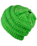 C.C BeanieTail Soft Stretch Cable Knit Messy High Bun Ponytail Beanie Hat