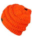 C.C BeanieTail Soft Stretch Cable Knit Messy High Bun Ponytail Beanie Hat