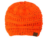 C.C BeanieTail Soft Stretch Cable Knit Messy High Bun Ponytail Beanie Hat