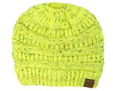C.C BeanieTail Soft Stretch Cable Knit Messy High Bun Ponytail Beanie Hat