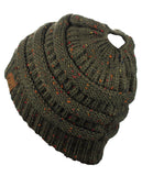 C.C BeanieTail Soft Stretch Cable Knit Messy High Bun Ponytail Beanie Hat