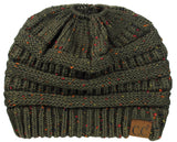 C.C BeanieTail Soft Stretch Cable Knit Messy High Bun Ponytail Beanie Hat