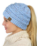 C.C BeanieTail Soft Stretch Cable Knit Messy High Bun Ponytail Beanie Hat