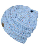 C.C BeanieTail Soft Stretch Cable Knit Messy High Bun Ponytail Beanie Hat