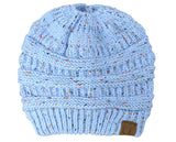 C.C BeanieTail Soft Stretch Cable Knit Messy High Bun Ponytail Beanie Hat