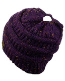 C.C BeanieTail Soft Stretch Cable Knit Messy High Bun Ponytail Beanie Hat