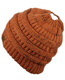 C.C BeanieTail Soft Stretch Cable Knit Messy High Bun Ponytail Beanie Hat