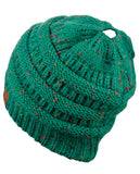 C.C BeanieTail Soft Stretch Cable Knit Messy High Bun Ponytail Beanie Hat