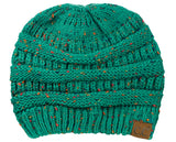 C.C BeanieTail Soft Stretch Cable Knit Messy High Bun Ponytail Beanie Hat