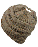 C.C BeanieTail Soft Stretch Cable Knit Messy High Bun Ponytail Beanie Hat