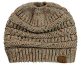 C.C BeanieTail Soft Stretch Cable Knit Messy High Bun Ponytail Beanie Hat
