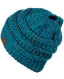 C.C BeanieTail Soft Stretch Cable Knit Messy High Bun Ponytail Beanie Hat