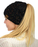 C.C BeanieTail Soft Stretch Cable Knit Messy High Bun Ponytail Beanie Hat