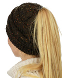 C.C BeanieTail Soft Stretch Cable Knit Messy High Bun Ponytail Beanie Hat