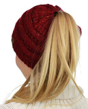 C.C BeanieTail Soft Stretch Cable Knit Messy High Bun Ponytail Beanie Hat