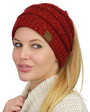 C.C BeanieTail Soft Stretch Cable Knit Messy High Bun Ponytail Beanie Hat