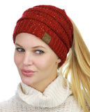 C.C BeanieTail Soft Stretch Cable Knit Messy High Bun Ponytail Beanie Hat