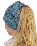 C.C BeanieTail Soft Stretch Cable Knit Messy High Bun Ponytail Beanie Hat