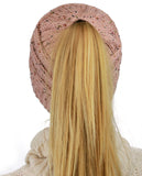 C.C BeanieTail Soft Stretch Cable Knit Messy High Bun Ponytail Beanie Hat