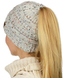 C.C BeanieTail Soft Stretch Cable Knit Messy High Bun Ponytail Beanie Hat
