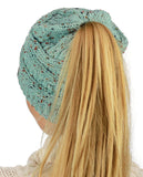 C.C BeanieTail Soft Stretch Cable Knit Messy High Bun Ponytail Beanie Hat