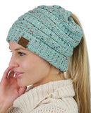 C.C BeanieTail Soft Stretch Cable Knit Messy High Bun Ponytail Beanie Hat