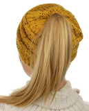 C.C BeanieTail Soft Stretch Cable Knit Messy High Bun Ponytail Beanie Hat