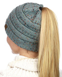 C.C BeanieTail Soft Stretch Cable Knit Messy High Bun Ponytail Beanie Hat
