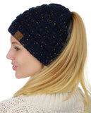 C.C BeanieTail Soft Stretch Cable Knit Messy High Bun Ponytail Beanie Hat