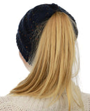 C.C BeanieTail Soft Stretch Cable Knit Messy High Bun Ponytail Beanie Hat