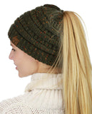 C.C BeanieTail Soft Stretch Cable Knit Messy High Bun Ponytail Beanie Hat