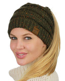 C.C BeanieTail Soft Stretch Cable Knit Messy High Bun Ponytail Beanie Hat