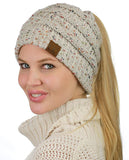 C.C BeanieTail Soft Stretch Cable Knit Messy High Bun Ponytail Beanie Hat