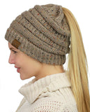 C.C BeanieTail Soft Stretch Cable Knit Messy High Bun Ponytail Beanie Hat