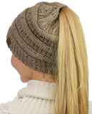 C.C BeanieTail Soft Stretch Cable Knit Messy High Bun Ponytail Beanie Hat