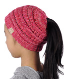 C.C BeanieTail Kids' Children's Soft Cable Knit Messy High Bun Ponytail Beanie Hat