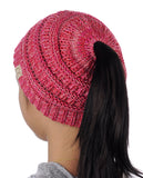 C.C BeanieTail Kids' Children's Soft Cable Knit Messy High Bun Ponytail Beanie Hat