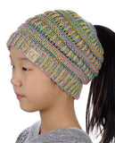 C.C BeanieTail Kids' Children's Soft Cable Knit Messy High Bun Ponytail Beanie Hat