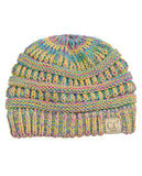 C.C BeanieTail Kids' Children's Soft Cable Knit Messy High Bun Ponytail Beanie Hat