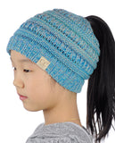 C.C BeanieTail Kids' Children's Soft Cable Knit Messy High Bun Ponytail Beanie Hat