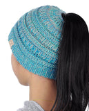 C.C BeanieTail Kids' Children's Soft Cable Knit Messy High Bun Ponytail Beanie Hat