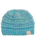 C.C BeanieTail Kids' Children's Soft Cable Knit Messy High Bun Ponytail Beanie Hat