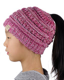 C.C BeanieTail Kids' Children's Soft Cable Knit Messy High Bun Ponytail Beanie Hat