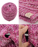 C.C BeanieTail Kids' Children's Soft Cable Knit Messy High Bun Ponytail Beanie Hat
