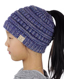 C.C BeanieTail Kids' Children's Soft Cable Knit Messy High Bun Ponytail Beanie Hat