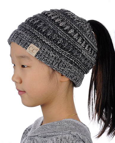 C.C BeanieTail Kids' Children's Soft Cable Knit Messy High Bun Ponytail Beanie Hat