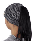 C.C BeanieTail Kids' Children's Soft Cable Knit Messy High Bun Ponytail Beanie Hat