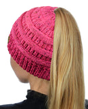 C.C BeanieTail Soft Stretch Cable Knit Messy High Bun Ponytail Beanie Hat, Confetti Ombre Black